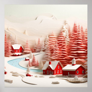 3D Scandinavian Winter Landscape Poster