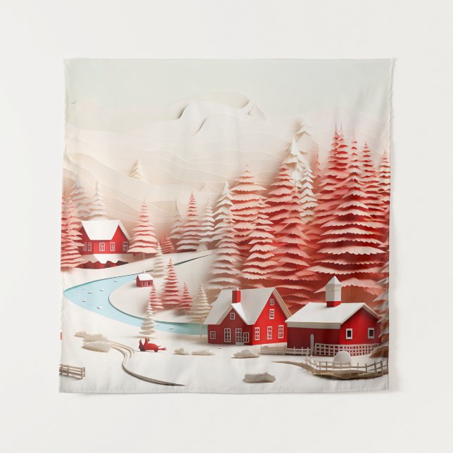 3D Scandinavian Winter Landscape Tapestry (Front)