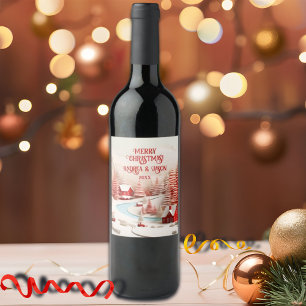 3D Scandinavian Winter Landscape Wine Label