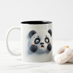 3D Scared Panda Bear Funny Animals  Two-Tone Coffee Mug