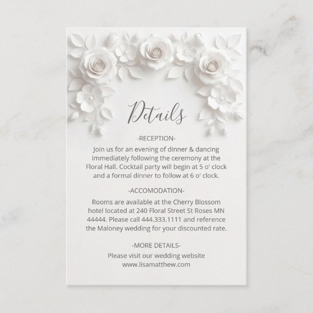 3D Sculptured Roses Minimalist White Enclosure Card (Front)