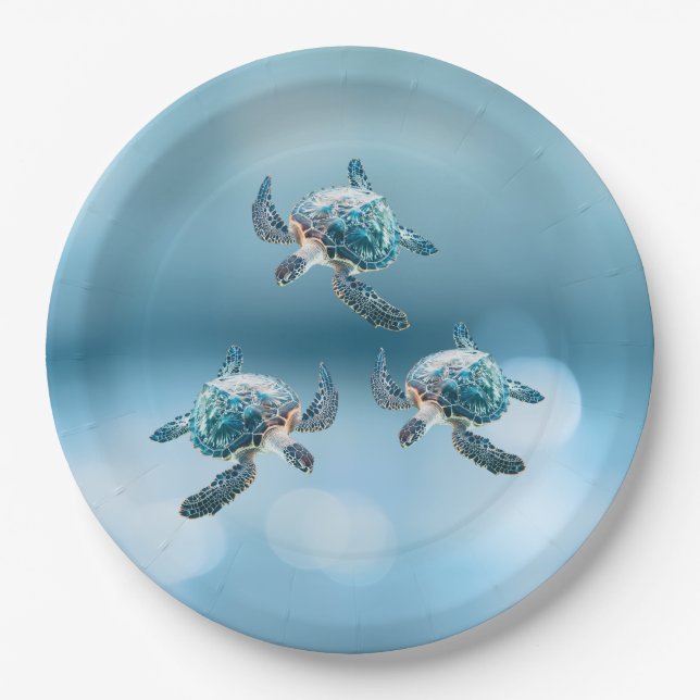 3D Sea Turtles  Ocean Themed Paper Plate (Front)
