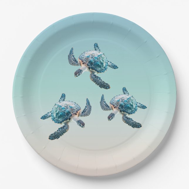 3D Sea Turtles  Ocean Themed Paper Plate (Front)