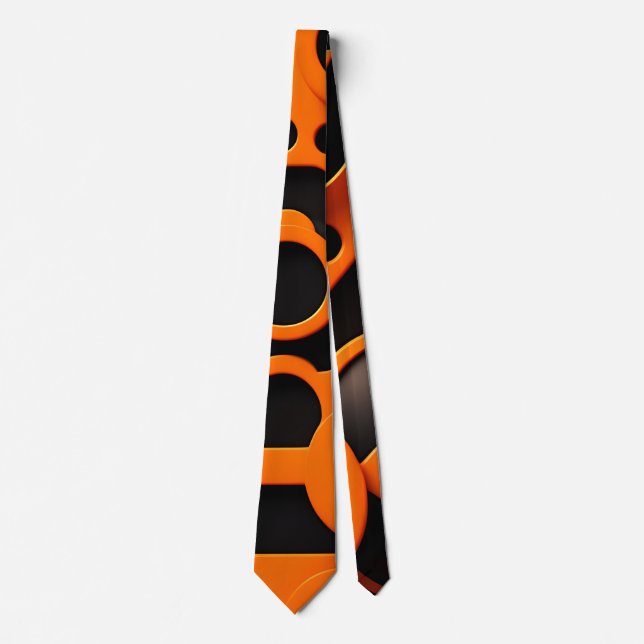3D Shapes Circles Orange Urban Geometric Pattern Tie (Front)
