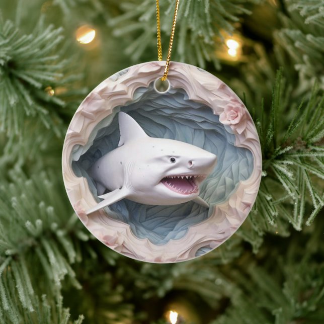 3D Shark Christmas Ceramic Ornament (Tree)