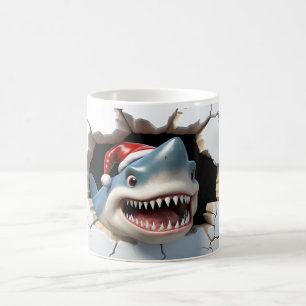3D Shark with Santa Hat Christmas Coffee Mug