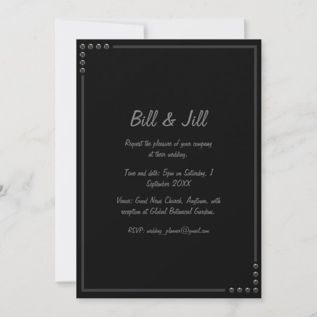 3D Silver Frame On Black Background Wedding Invitation (Front)