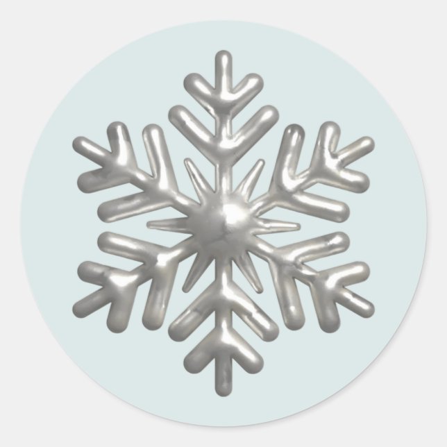3d Silver Snowflake Blue Christmas Classic Round Sticker (Front)