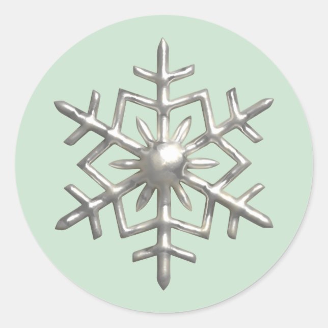 3d Silver Snowflake Green Christmas Classic Round Sticker (Front)
