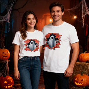 3d Skeleton Poking Through a Broken wall Design T-Shirt
