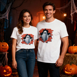 3d Skeleton Poking Through a Broken wall Design T-Shirt