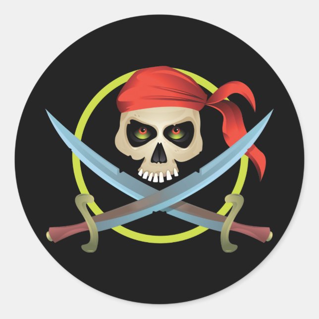 3D Skull and Crossbones Classic Round Sticker (Front)