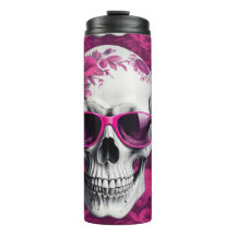 3D skull with fuchsia floral design & sunglasses