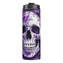 3D skull with violet flowers floral design
