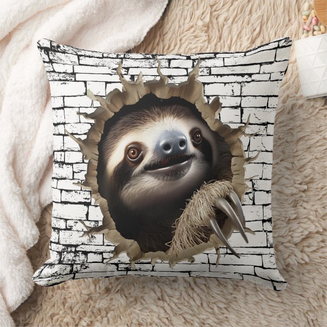 3D Sloth Wall Break Art – Realistic Safari Cushion (Blanket)