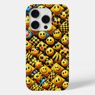 3D Smiley Face Mosaic Phone Case - Yellow & Black 