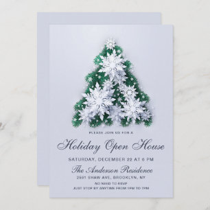 3D Snowflakes Christmas Tree Holiday Open House Invitation
