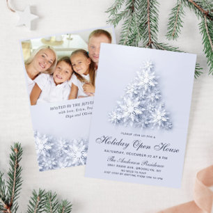 3D Snowflakes Christmas Tree Holiday Open House Invitation