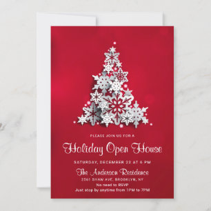 3D Snowflakes Christmas Tree Holiday Open House Invitation