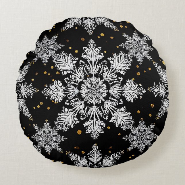 3d snowflakes round cushion (Front)