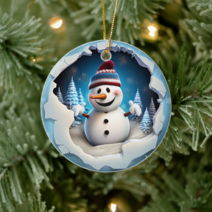3d Snowman Ceramic Ornament