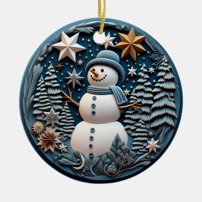 3D Snowman Chirstmas  Ceramic Ornament (Front)