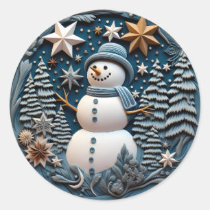 3D Snowman Chirstmas  Classic Round Sticker