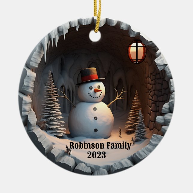 3D Snowman Christmas Ceramic Ornament (Front)