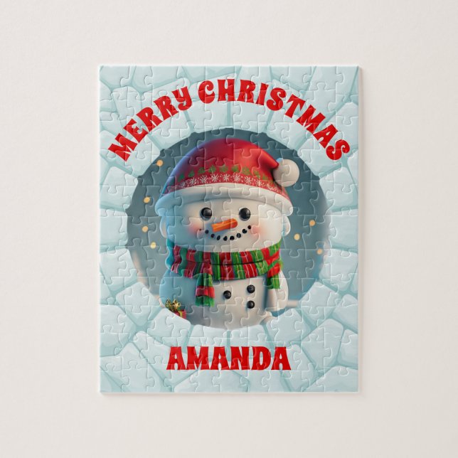 3D Snowman Christmas Personalised Kids  Jigsaw Puzzle (Vertical)