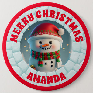 3D Snowman Christmas Personalized Kids 6 Cm Round Badge