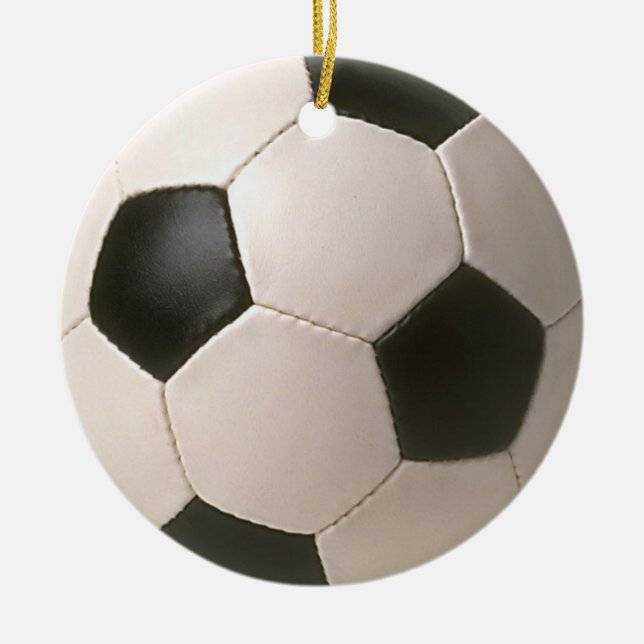3D Soccerball Black White Football Ceramic Ornament (Front)