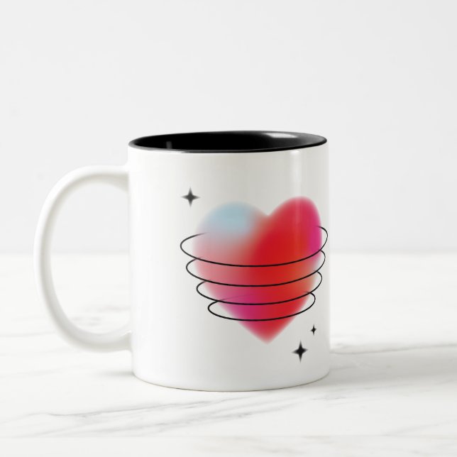3d space hitech red valentine heart Two-Tone coffee mug (Left)