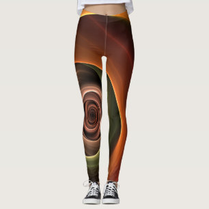 3D Spiral Abstract Warm Colors Modern Fractal Art Leggings