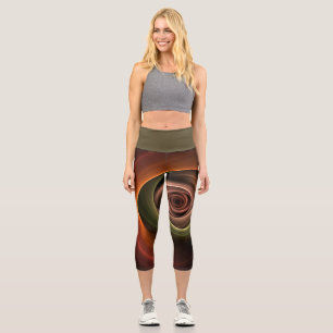 3D Spiral Abstract Warm Colours Modern Fractal Art Capri Leggings