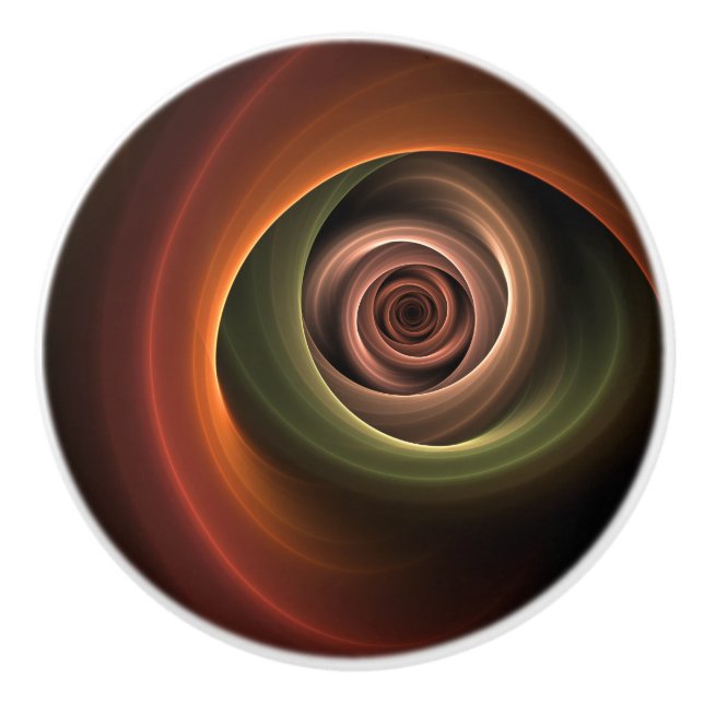 3D Spiral Abstract Warm Colours Modern Fractal Art Ceramic Knob (Front)