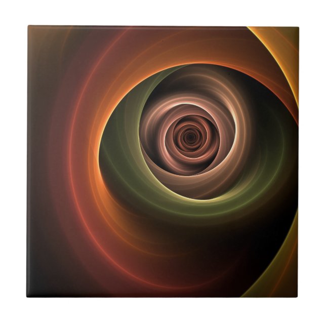 3D Spiral Abstract Warm Colours Modern Fractal Art Ceramic Tile (Front)