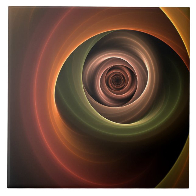 3D Spiral Abstract Warm Colours Modern Fractal Art Ceramic Tile (Front)