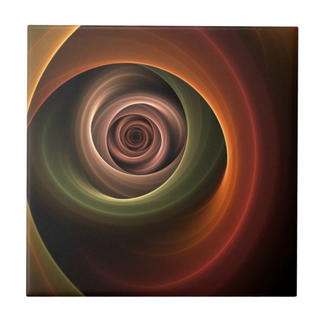 3D Spiral Abstract Warm Colours Modern Fractal Art Ceramic Tile (Front)