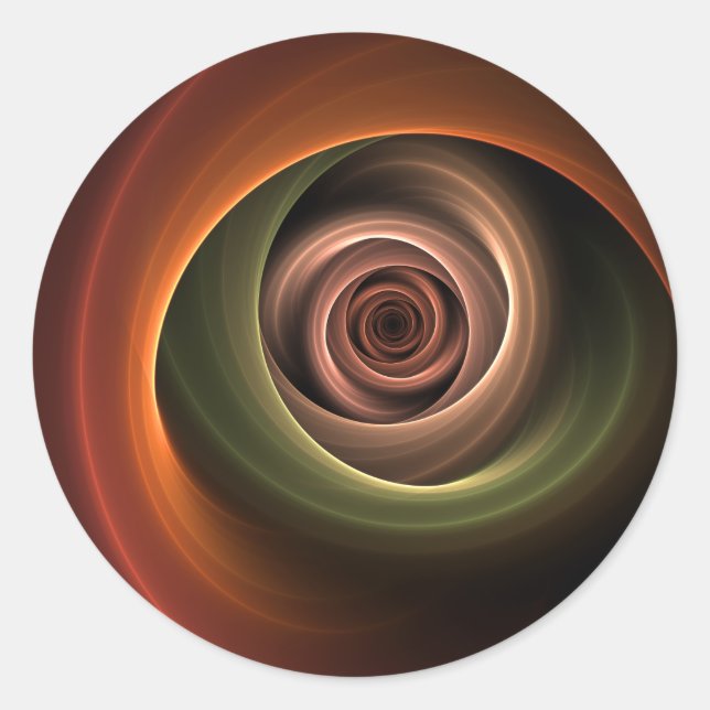 3D Spiral Abstract Warm Colours Modern Fractal Art Classic Round Sticker (Front)