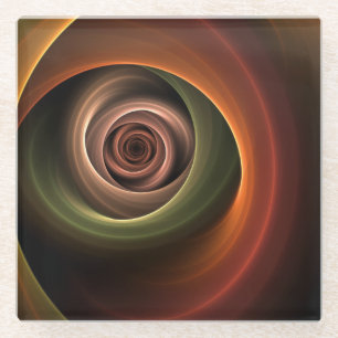 3D Spiral Abstract Warm Colours Modern Fractal Art Glass Coaster