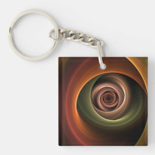 3D Spiral Abstract Warm Colours Modern Fractal Art Key Ring