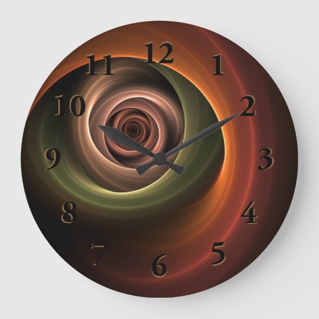 3D Spiral Abstract Warm Colours Modern Fractal Art Large Clock (Front)