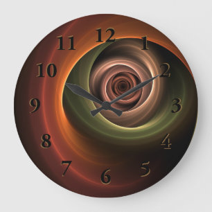 3D Spiral Abstract Warm Colours Modern Fractal Art Large Clock