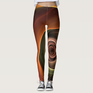 3D Spiral Abstract Warm Colours Modern Fractal Art Leggings