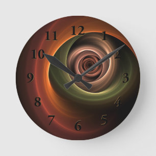 3D Spiral Abstract Warm Colours Modern Fractal Art Round Clock