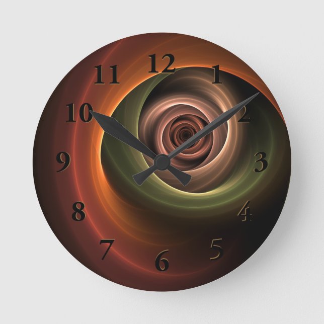 3D Spiral Abstract Warm Colours Modern Fractal Art Round Clock (Front)