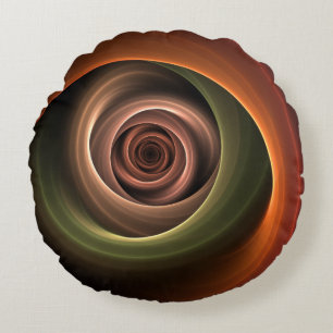 3D Spiral Abstract Warm Colours Modern Fractal Art Round Cushion