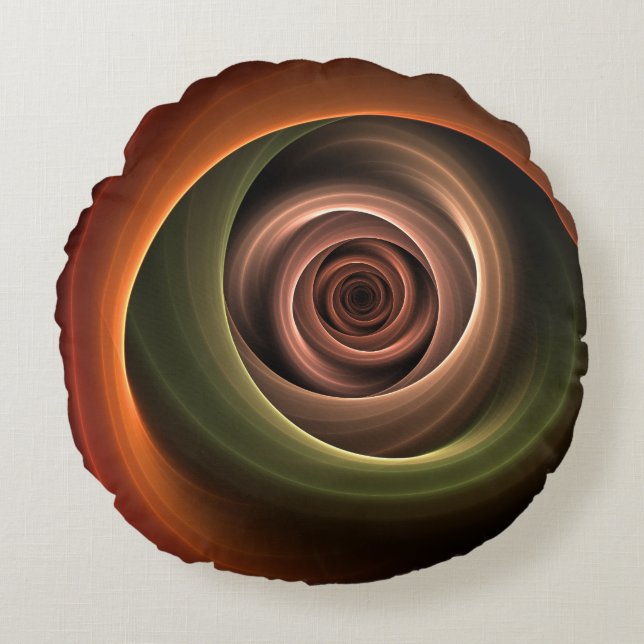 3D Spiral Abstract Warm Colours Modern Fractal Art Round Cushion (Front)