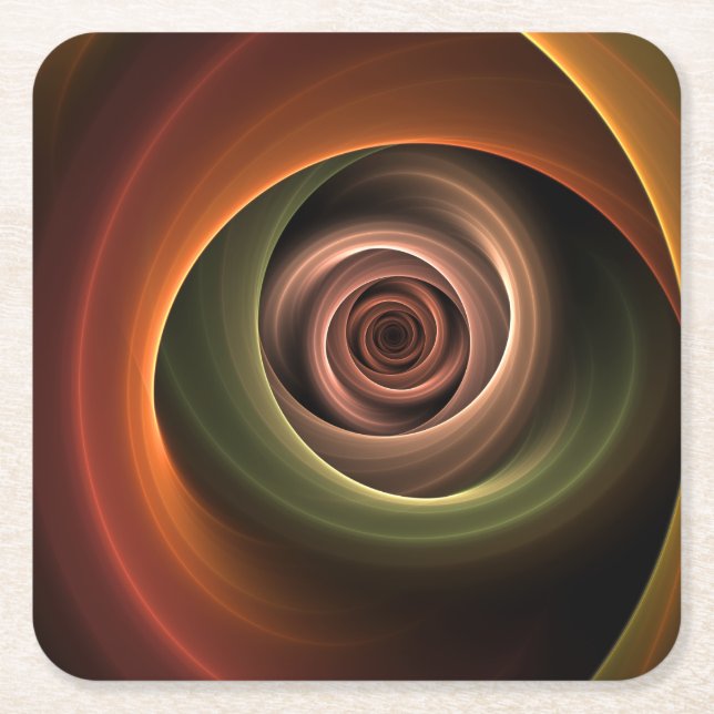 3D Spiral Abstract Warm Colours Modern Fractal Art Square Paper Coaster (Front)