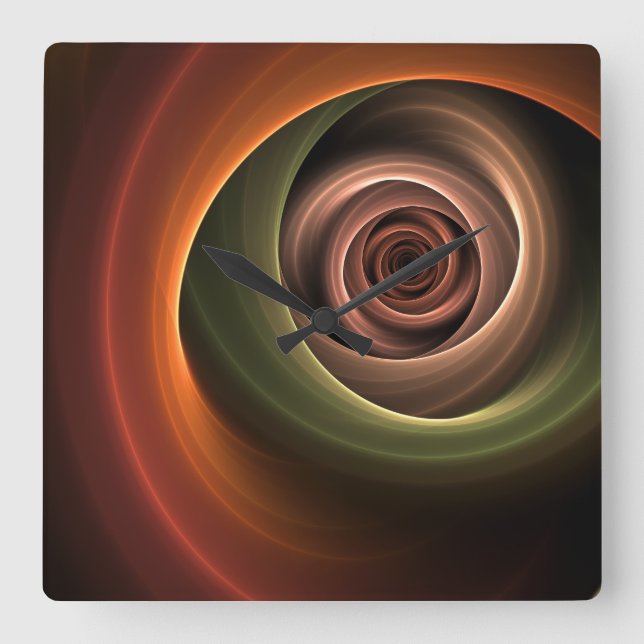 3D Spiral Abstract Warm Colours Modern Fractal Art Square Wall Clock (Front)
